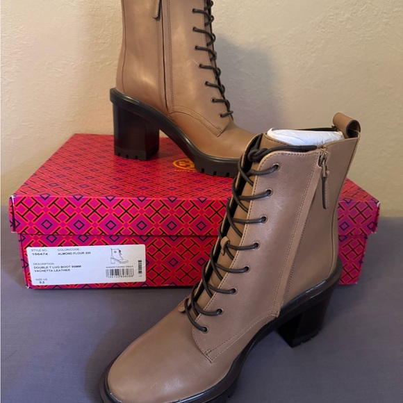 Almond Lace-Up Block Heel Ankle Boots Tory Burch